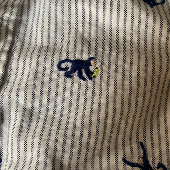 4-5 Mini Boden Blue Striped Monkey Button Down Shirt - Picture 5 of 11